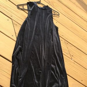 Straight knee length velvet black dress
